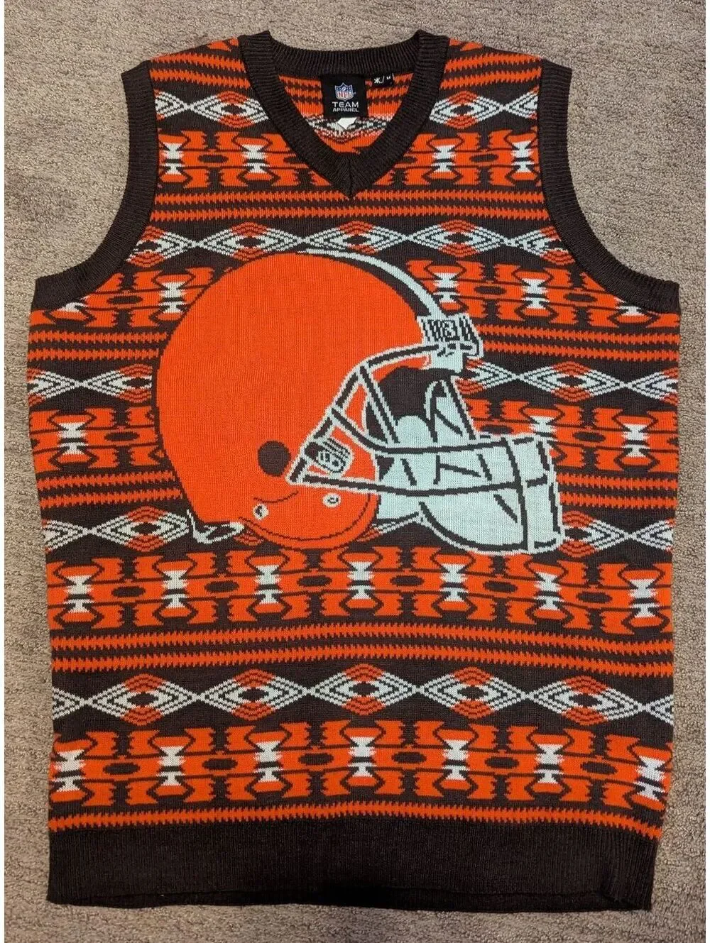 Cleveland Browns Aztec Ugly Sweater Vest Knit Christmas Mens Medium NFL Dog LB
